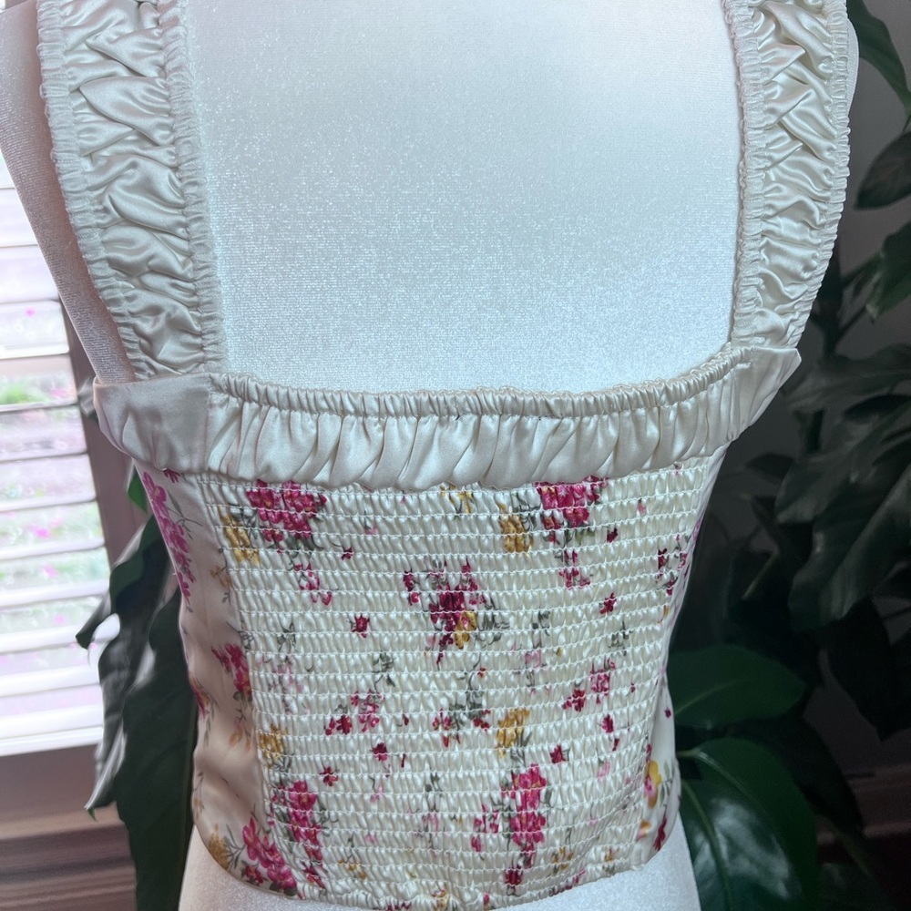 Forever 21 Floral Lace-Up Corset  M Cream and Pink Y2K Coquette Fairygoth Satin - Picture 4 of 9